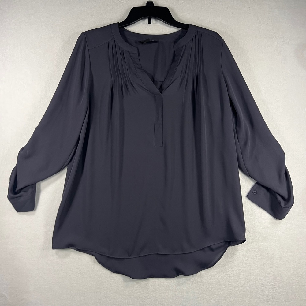 SIMPLY VERA WANG Women Gray Pleated V Neck Tunic Blouse M